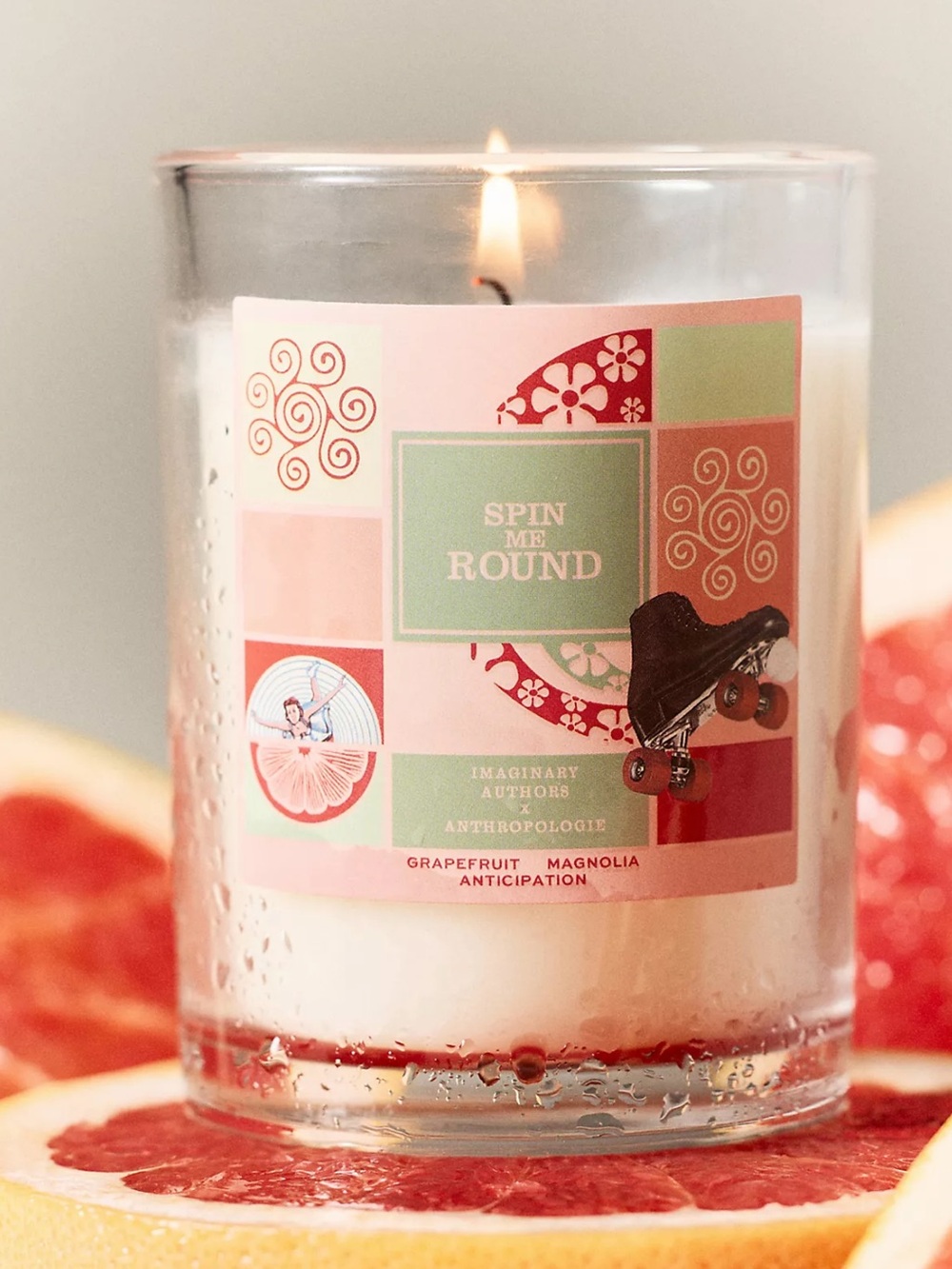 Anthropologie Spin Me Round Grapefruit Magnolia Candle Pink & Mint